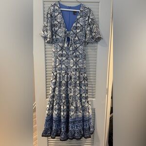 Taylor Navy and White Patterned Dress